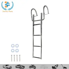 Tfp36367tp Terrific-parts Unused 4 Step Stainless Steel Telescoping Boat Ladder With Pedal Hand Railing