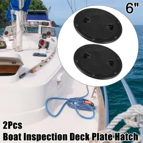 Uauto1 745060157843 2pcs 6 Inch Marine Boat Hatch Inspection Deck Plate Non-slip Fan-shaped Groove Black