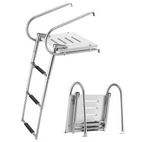 Ptdfsctbxg3sas8gt001 Uimoso 3-step Stainless Steel Folding Boat Ladder With Platform For Pontoon Use