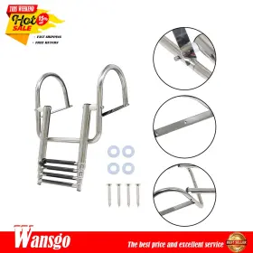 Wg3026926 Wansgo 4 Step Stainless Steel Telescoping Boat Ladder With Pedal Hand Railing New
