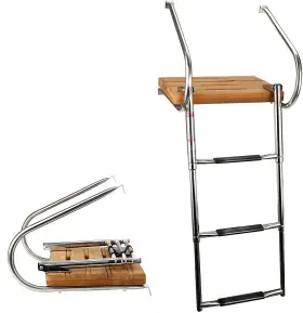 Werkweit 617256117620 Stainless Steel 3 Step In-board Outboard Transom Teak Platform With 2 Handrai