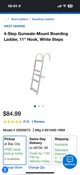 85104b-1wm West Marine 4-step Gunwale-mount Boarding Ladder 11 Inch Hook White Steps
