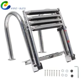 Ea1420894su Wflnhb Pontoon Boat Ladder 4 Step Foldable Stainless Steel Marine Yacht With Pedal