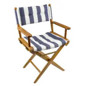 61040 Whitecap Directors Chair With Navy And White Cushion Teak Boat Marine