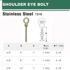 Stainless Steel Marine Shoulder Eye Bolt SS316 Fully Threaded 4" 6" 12" New. Price: $93.99.