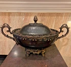 Antique 19TH Rococo Hand Hammered Solid Brass Foot Serving Bowl Dome Gold Used. Price: $215.00.